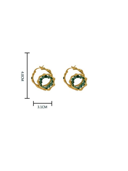 14k Gold [ear buckle] Brass Natural Stone Geometric Hip Hop Stud Earring